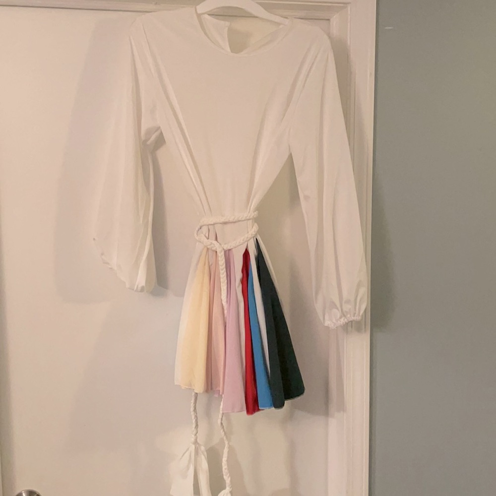 Rainbow Pleat Little White Dress